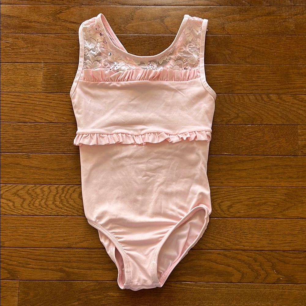 Pink Ruffled Leotard with Lace Detail